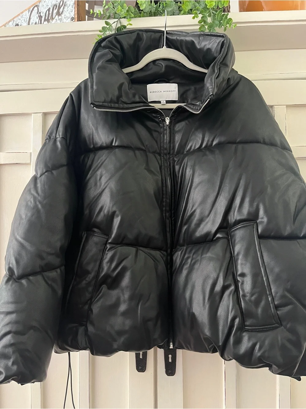 Rebecca Minkoff Women’s Black Faux-Leather Puffer Jacket Nice NWOT XL